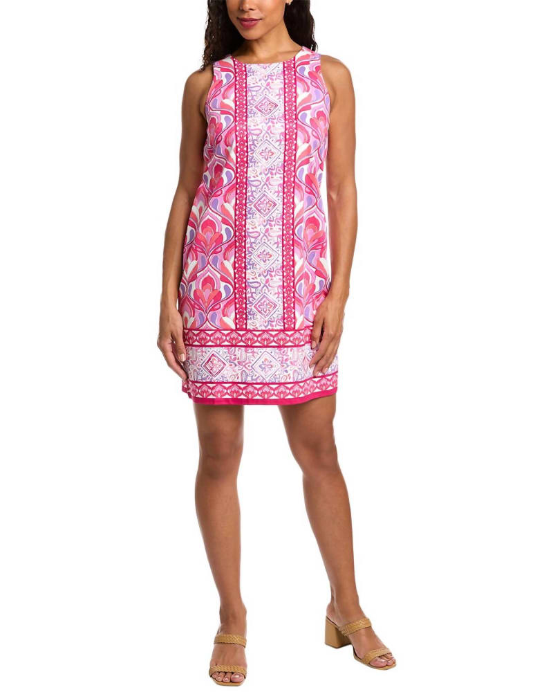 Front of a model wearing a size 10 Cotton Shift Dress In Pink/Red in Pink/Red by London Times. | dia_product_style_image_id:346633